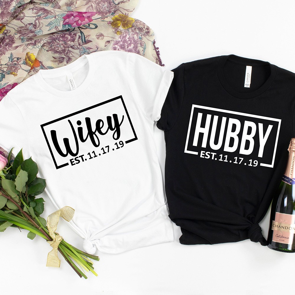 Personalized Wifey and Hubby Shirt Wedding Party Shirt Honeymoon Shirt Matching Couple Shirt Valentines day Gift