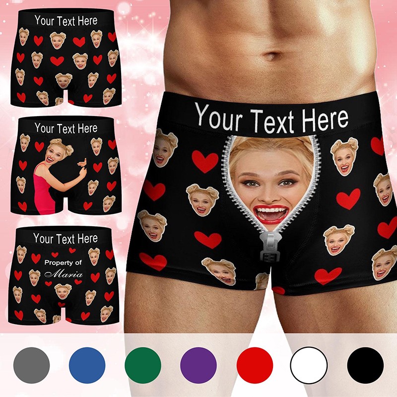 Personalized Face Boxer with Waistband Text Men Boxer Briefs Funny Valentine's Day Wedding Gift Boyfriend Birthday Gift