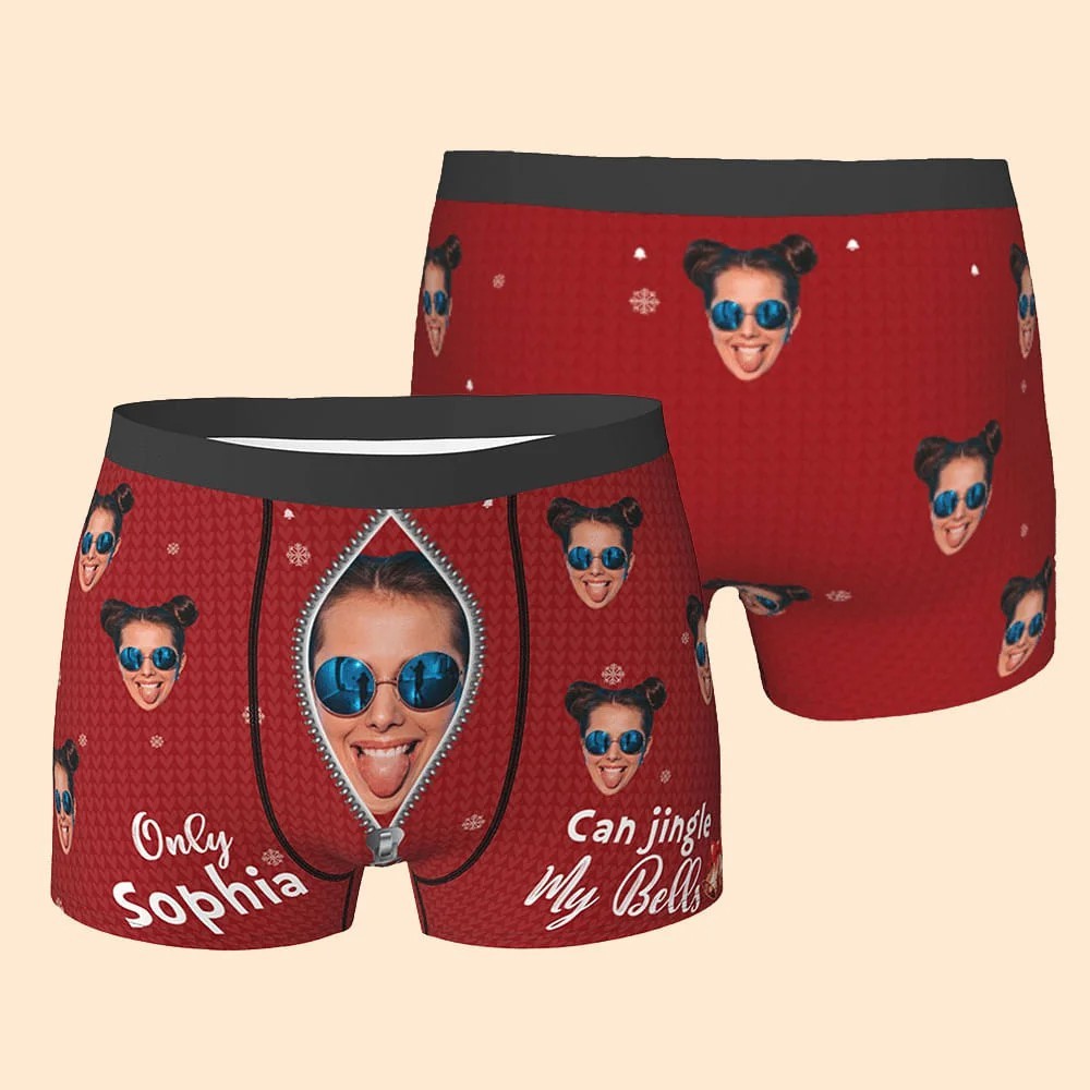 Personalized Jingle My Bells Face Photo Boxer Brief with Name Funny Quote Men's Underwear Valentine's Day Gift