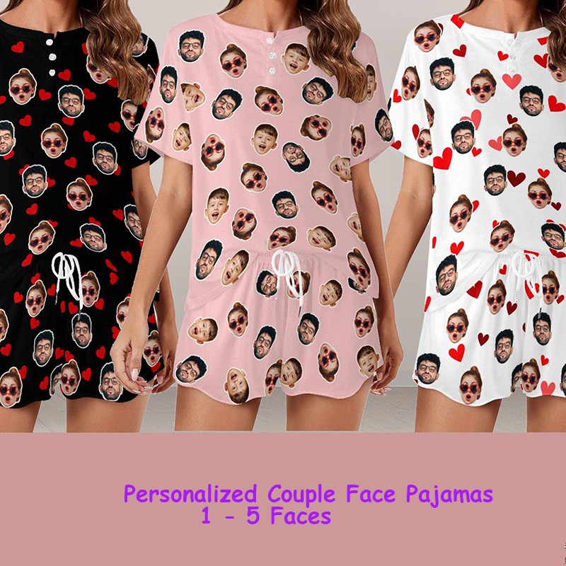 Personalized Couple Face Pajamas Set Home Sleepwear Gift to Lover Valentines Day Gifts