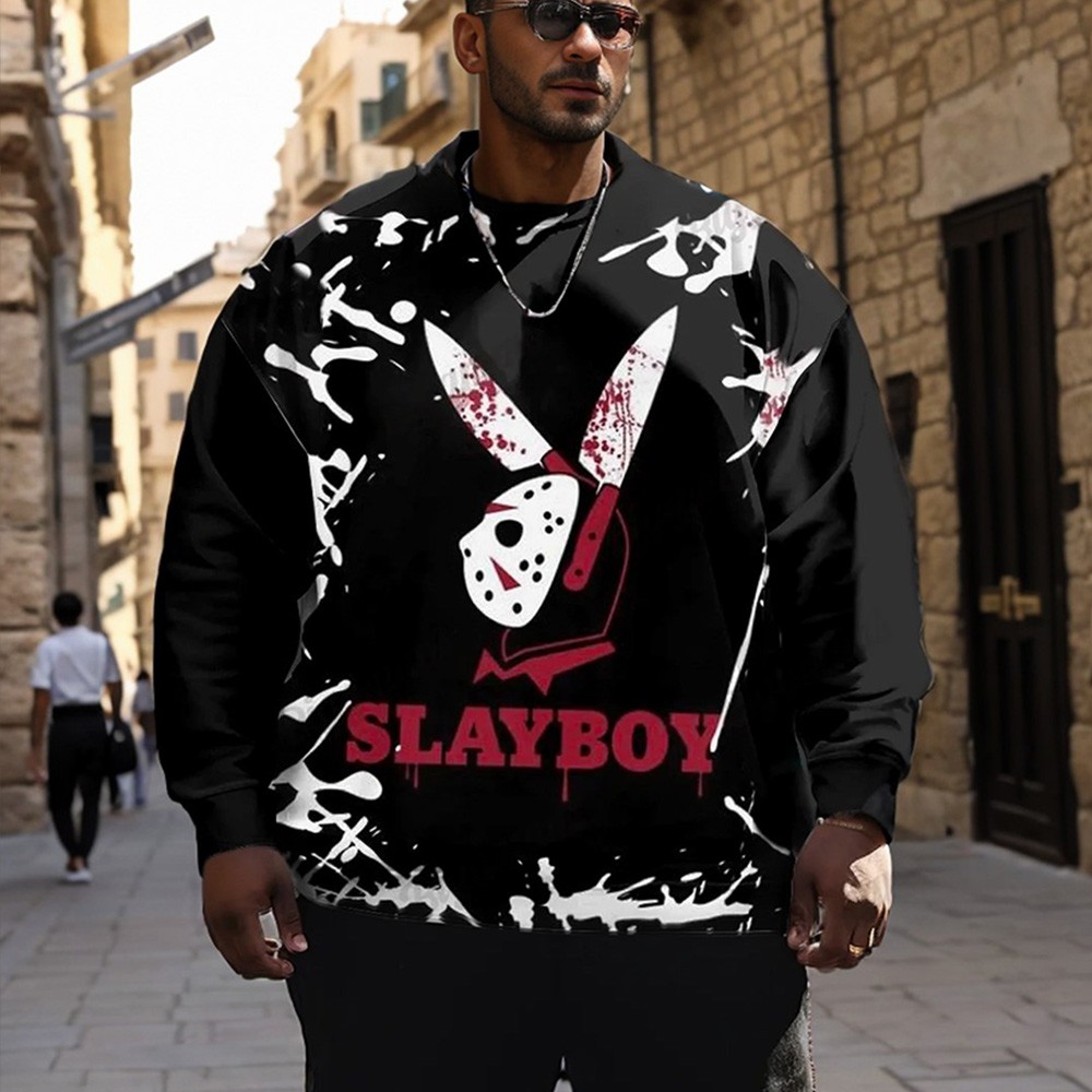 Men's Plus Size Street Fashion Halloween Slay Boy Casual Black Sweatshirt Tshirt Hoodie 