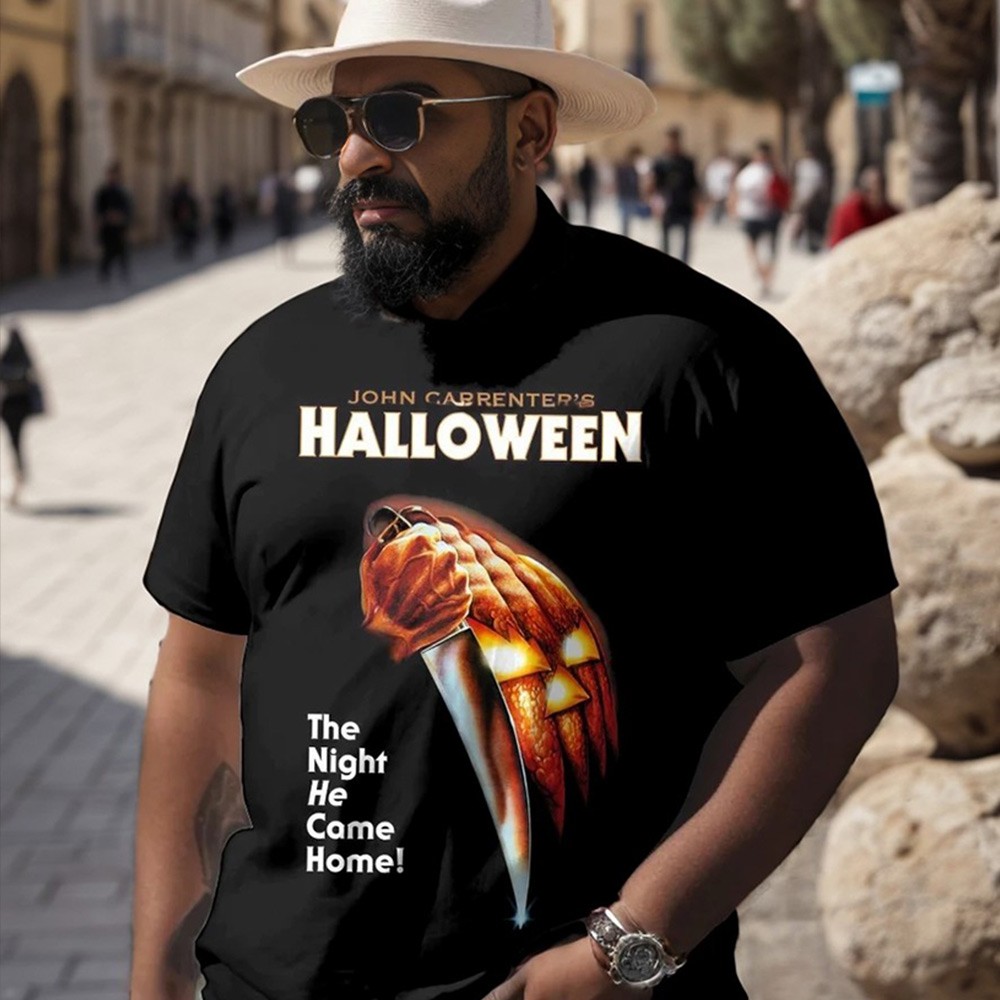 Men's Plus Size Halloween The Night He Came Black T-shirt Sweatshirt Hoodie 