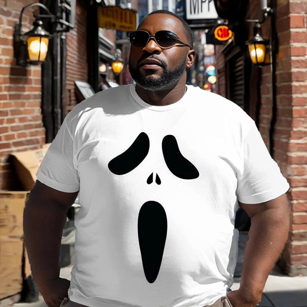 Men's Plus Size Halloween Ghost Print White Tshirt Hoodie Sweatshirt 