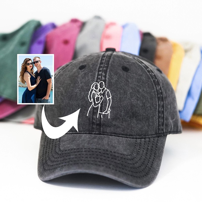 Personalized Couples Embroidered Drawing from Photo Baseball Hat Anniversary Gift Valentine's Day Gift