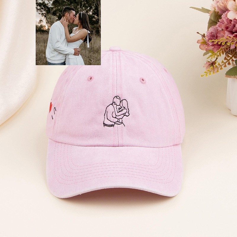 Personalized Couples Portrait Embroidered Baseball Cap with Photo Anniversary Gift