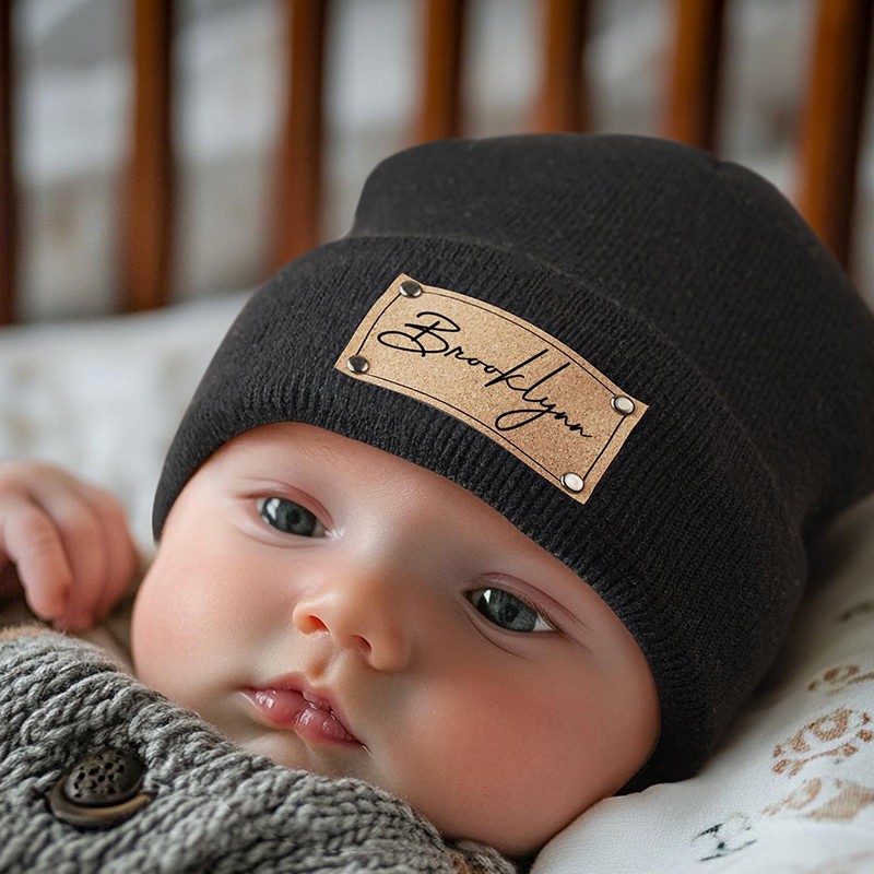 Custom Newborn Baby Beanie Hat with Patch Name Christmas Gift