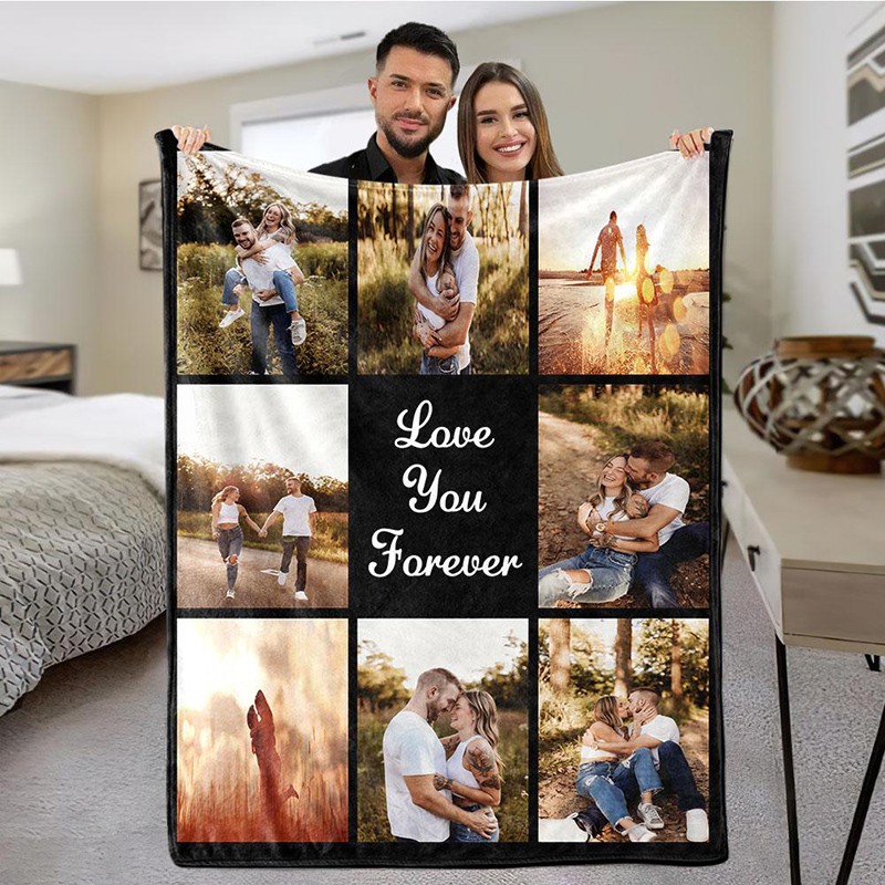 Personalized Picture Collage Text Blanket Family Photo Memorial Blanket Anniversary Christmas Gift