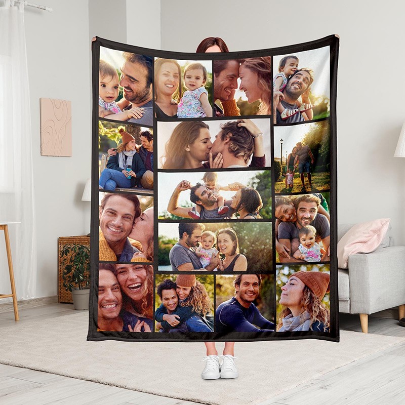 Personalized Picture Collage Text Blanket Family Couple Photo Memorial Blanket Anniversary Christmas Gift