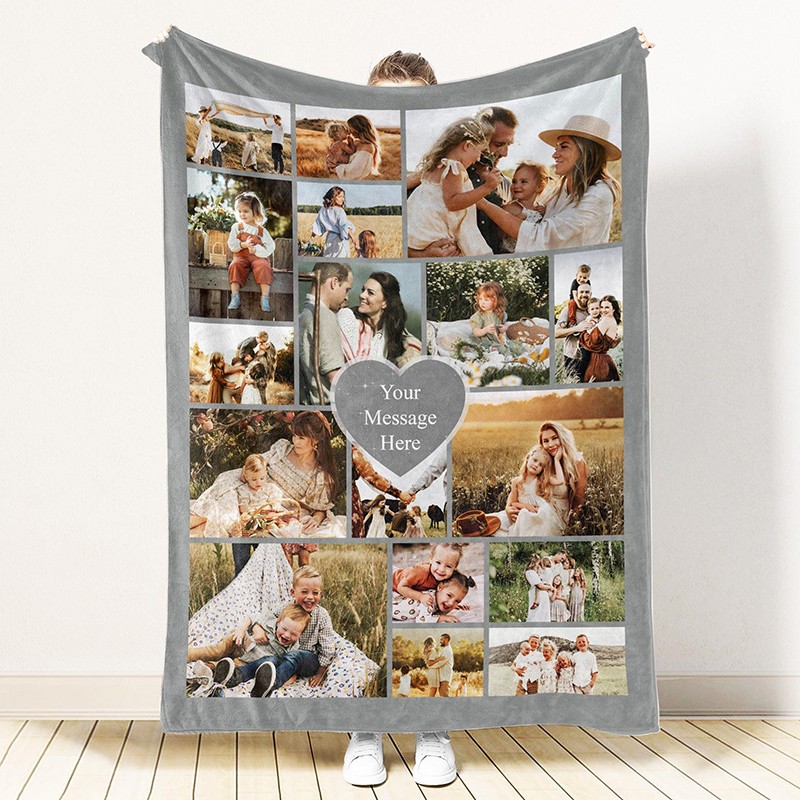 Personalized Picture Collage Text Blanket Family Photo Memorial Blanket Anniversary Christmas Gift