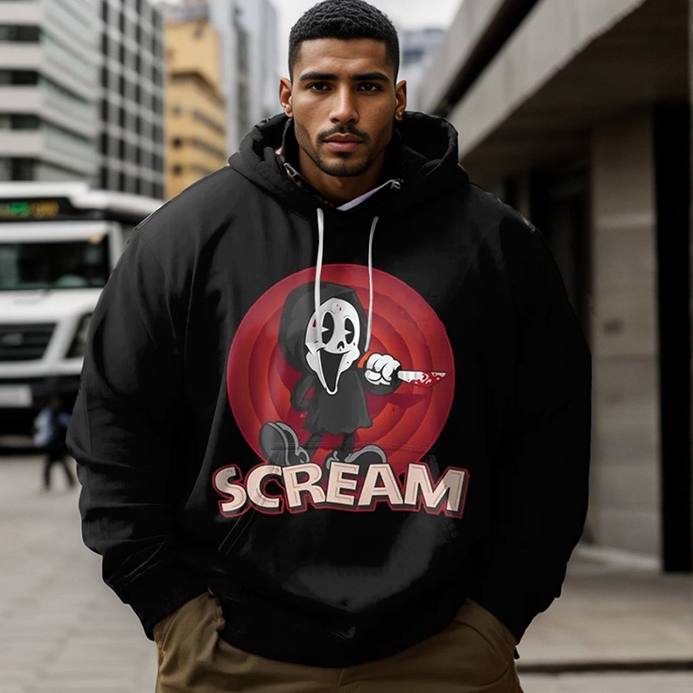 Men's Plus Size Halloween Scream Print Hoodie Sweatshirt Tshirt