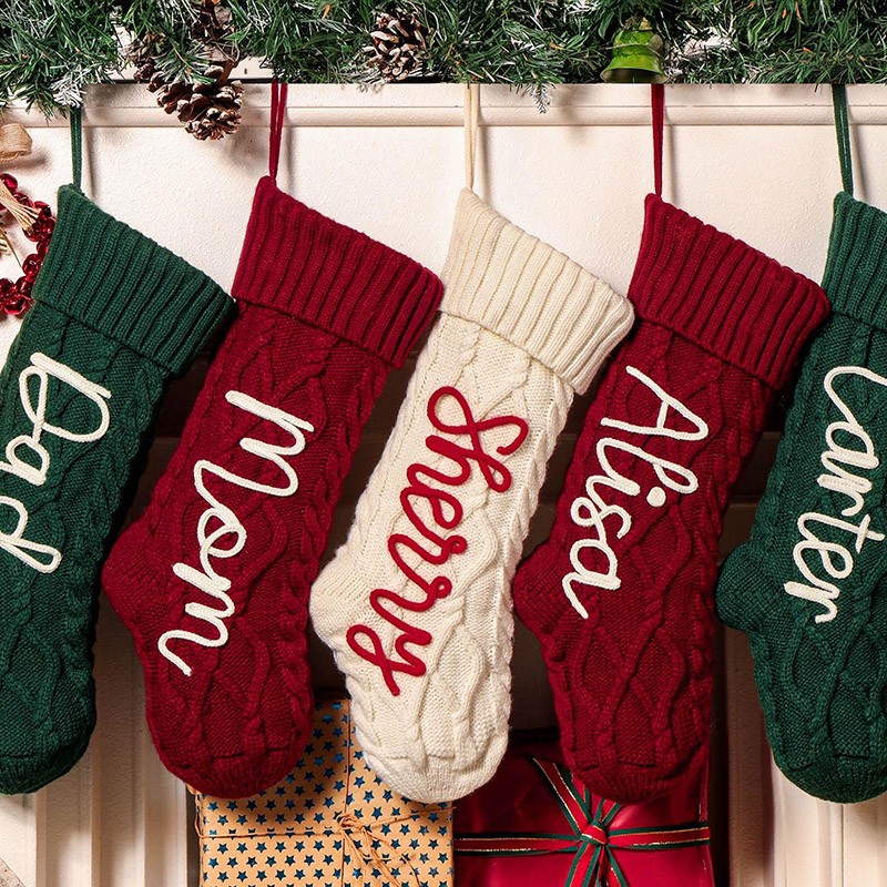 Personalized Knitted Christmas Stockings with Name Christmas Family Stockings Decor Gift