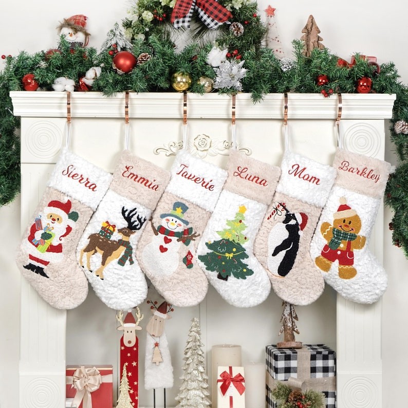 Christmas Stockings Personalized Holiday Stockings for Family Embroidered Plush Stockings with Name