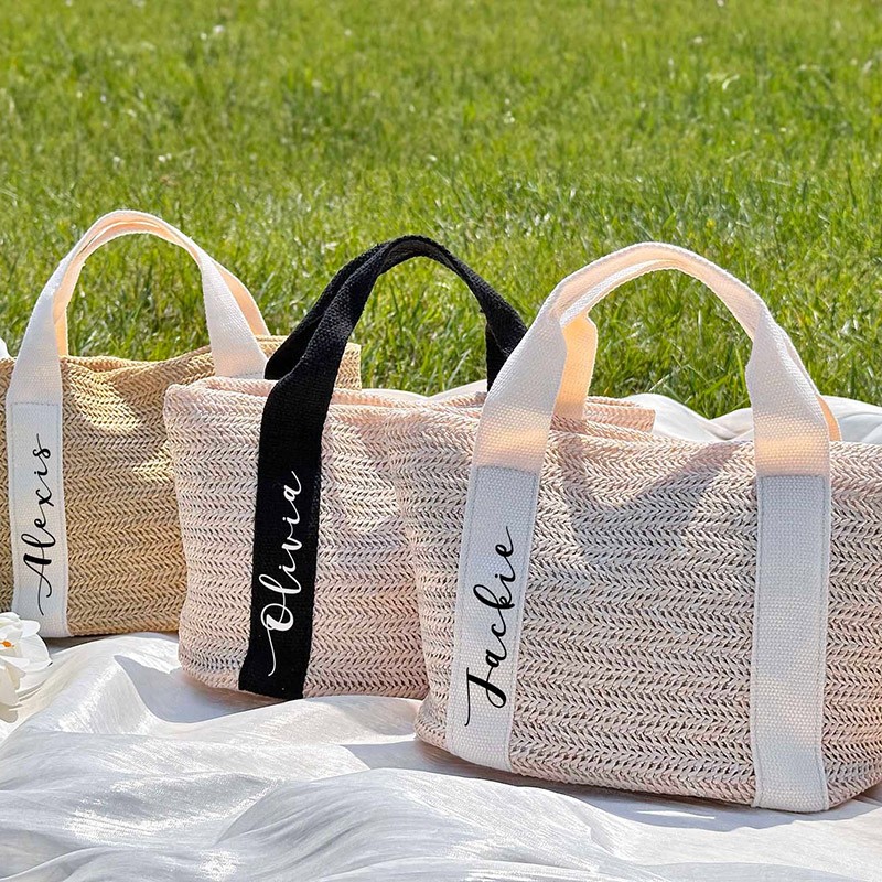 Personalized Bridesmaid Burlap Tote Bag Beach Tote Bag With Name Straw Beach Bag Bachelorette Bridal Party Gift