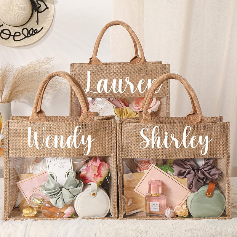 Personalized Beach Burlap Tote Bag with Name  Proposal Gift Bag Idea Bachelorette Party Bag