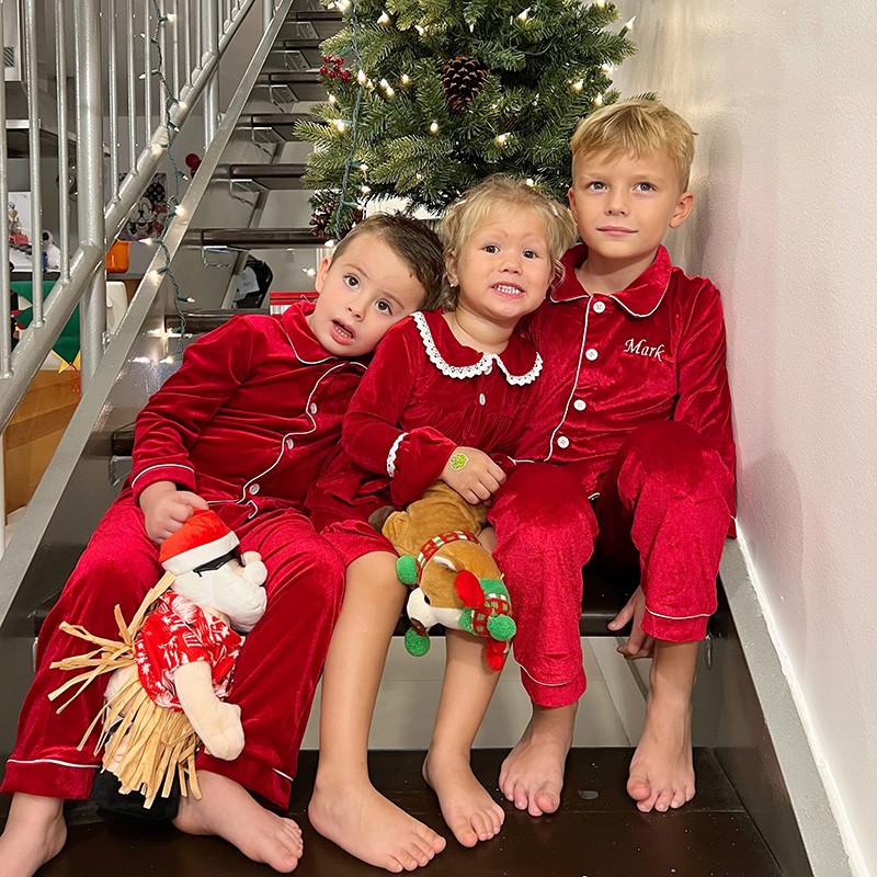 Personalized Family Matching Christmas Pajamas Couple Xmas Outfit Custom Red Velvet Pjs 