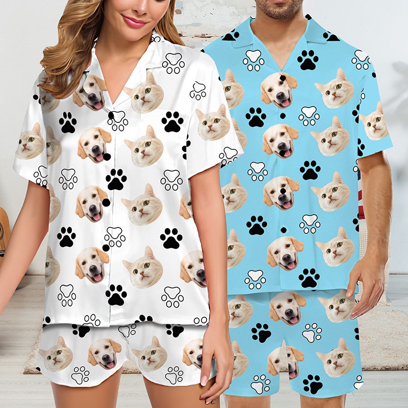 Personalized Dog Face Pajamas Puppy Dog Cat Paw Christmas Pajamas