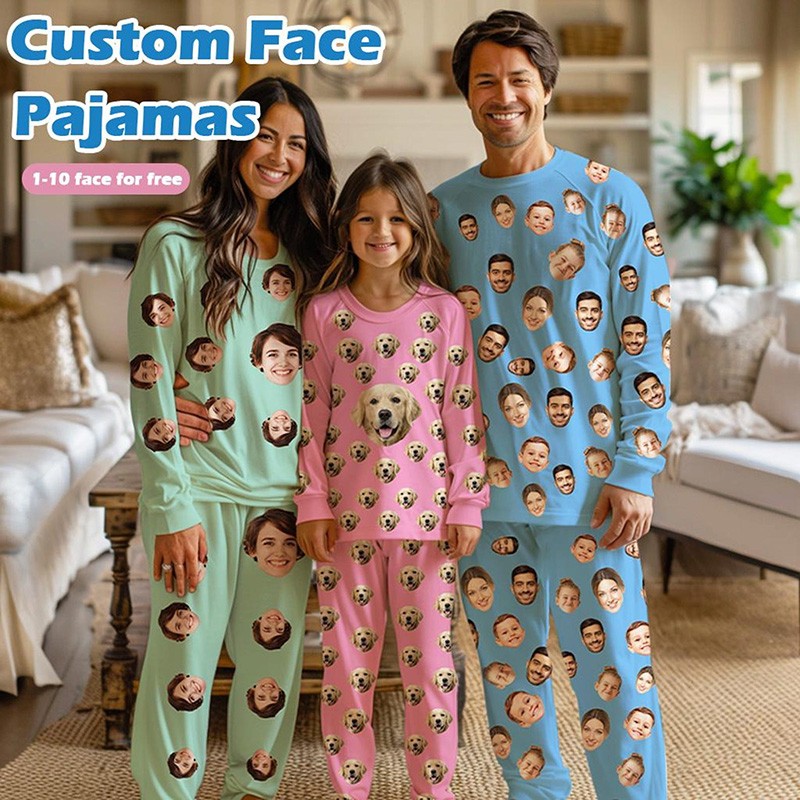 Personalized Face Pajama Sets Pet Pajamas Women Men Party Gift for Family Christmas