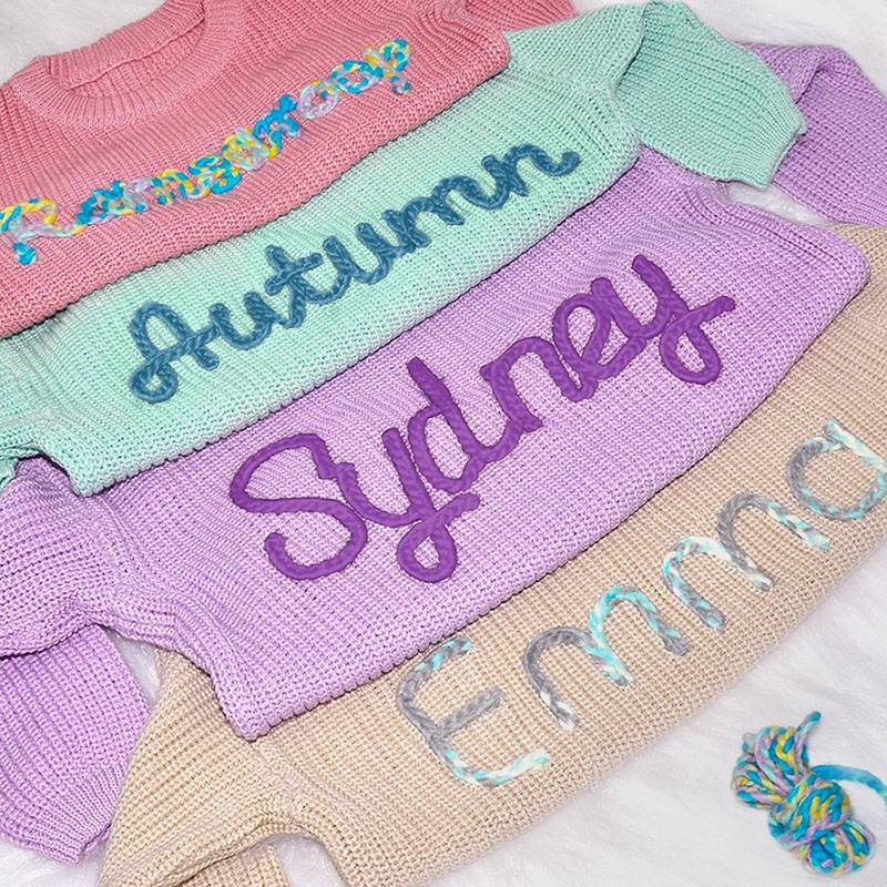 Personalized Hand Embroidered Name Baby Knit Sweater For Birthday Newborn Baby Shower Gift