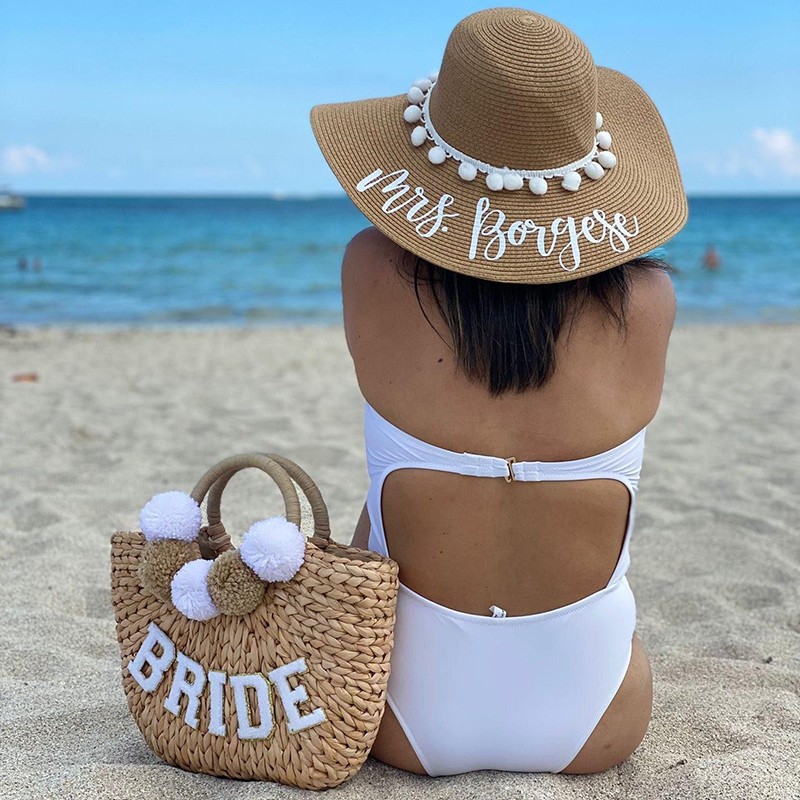 Personalized Floppy Beach Hat  Honeymoon Beach Hat with Name Bachelorette Trip Bride to be Gift