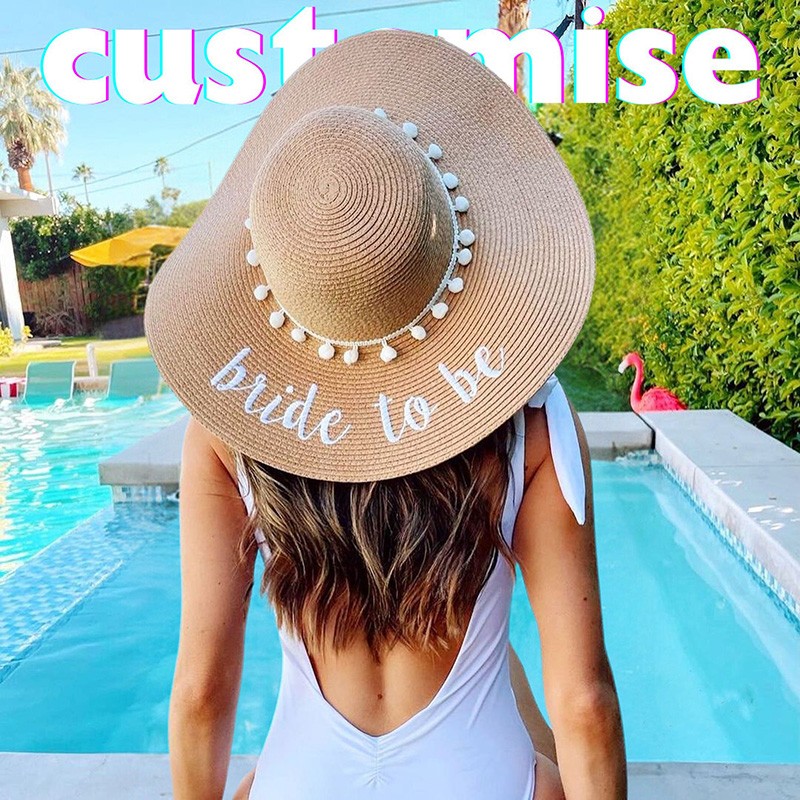 Personalized Embroidery Sun Hat Floppy Beach Hat with Name Sun Hat for Honeymoon Bride to be Gift