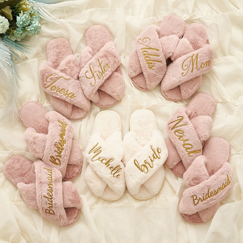 Personalized Fluffy Slippers Bridal Shower Gift Bridal Party Gift