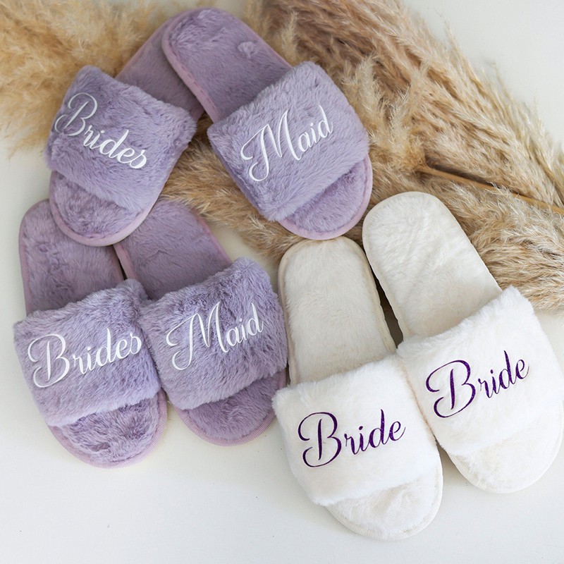 Personalized Bride Fluffy Slippers Future Mrs Slippers Bridesmaid Gift Bridal Party Gift