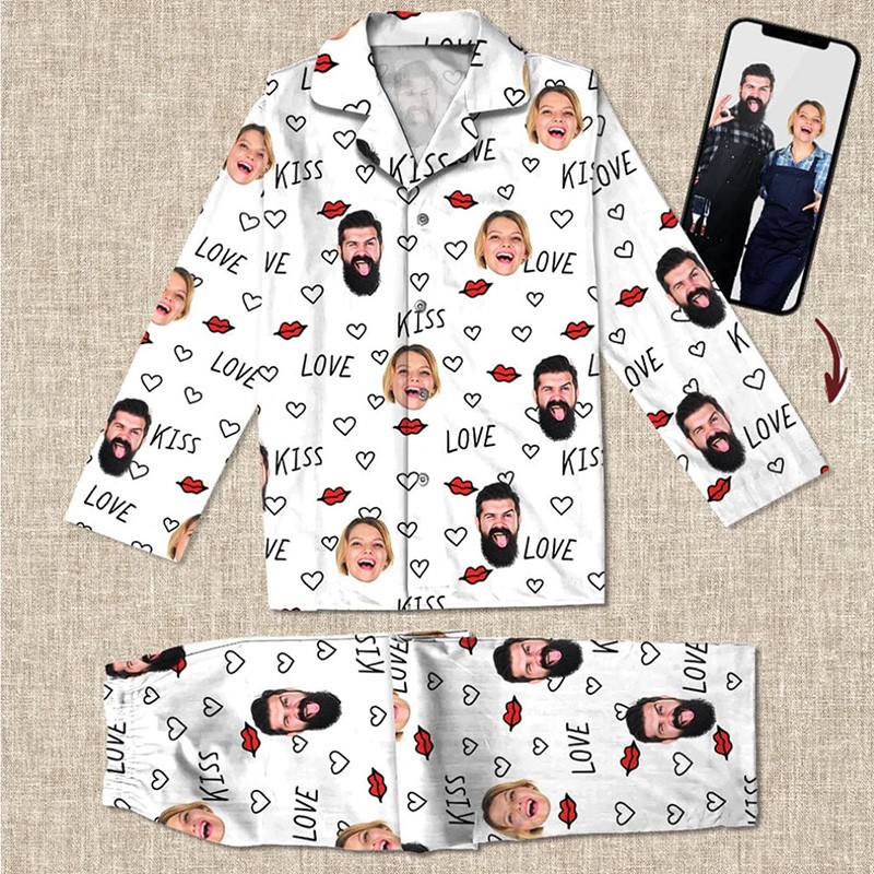 Personalized Couple Photo Pajamas Set Valentines Day Gift Anniversary Engagement Wedding Gifts