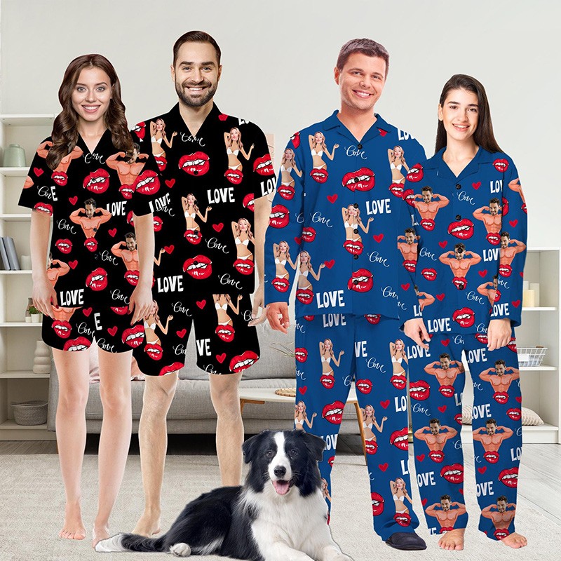 Personalized Couple Photo Pajamas Set Funny Gifts for for Lovers Long Sleeve PJS Sets Valentines Day Souvenir Valentine Gifts