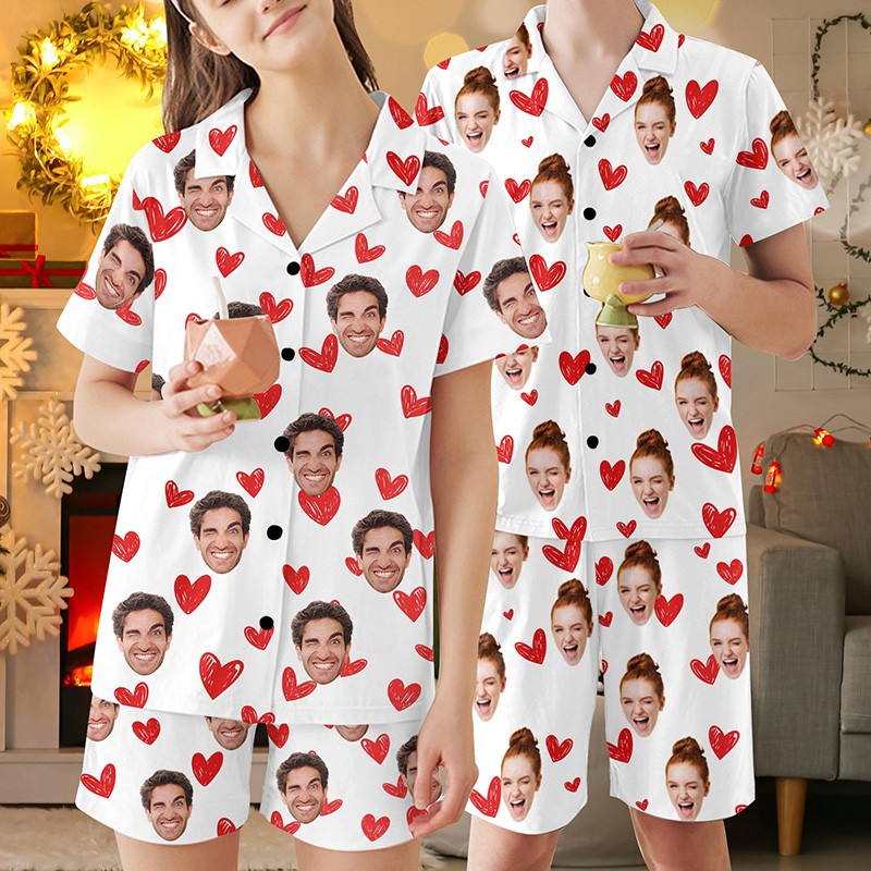 Personalized Couple Face Pajamas Set Home Sleepwear Gift to Lover Valentines Day Gifts