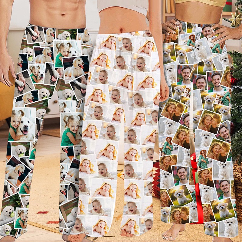 Personalized Couple Pajama Pants with Photo Collage Photo Pants Valentines Day Gifts