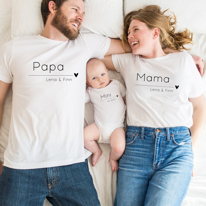 Custom Mama Papa and Baby Matching Shirts Matching Shirt Baby Shower Shirts for New Mom and Dad