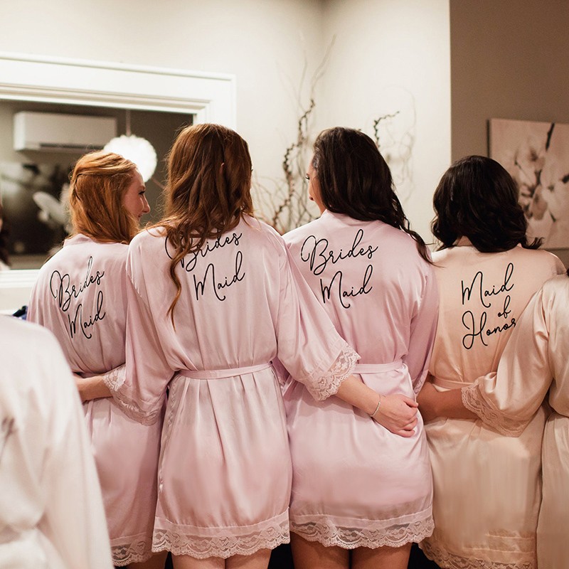 Personalized Bridesmaid Lace Robes Bridal Party Satin Robes Wedding Pretty Robes