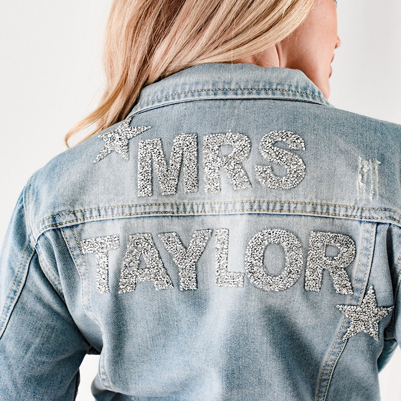 Personalized Denim Jacket for Bride Wedding Bridesmaid Denim Jacket with Mrs Name Glam Bride Gift Ideas