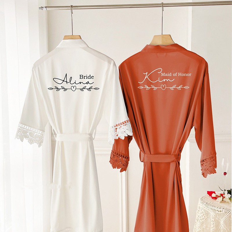 Personalized Bridesmaid Name Robes Wedding Dressing Gown Bridal Party Initial Robes