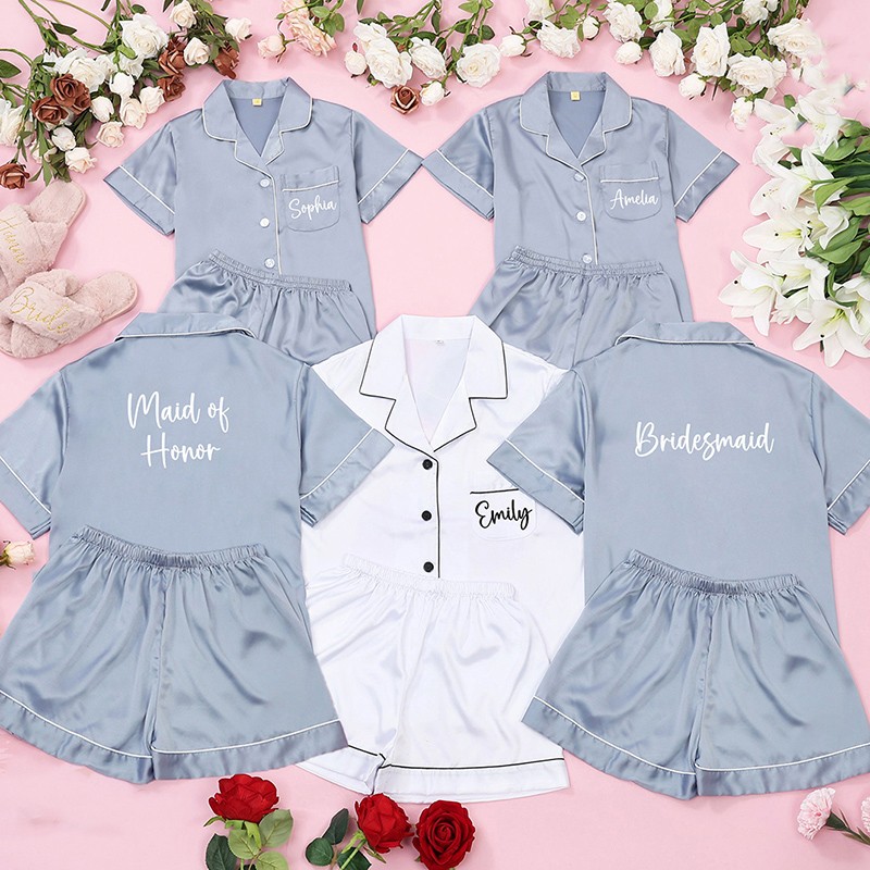 Personalized Wedding Bridesmaid Name Pajamas Bridal Party Pajamas Set for Women Bridal Shower Gifts