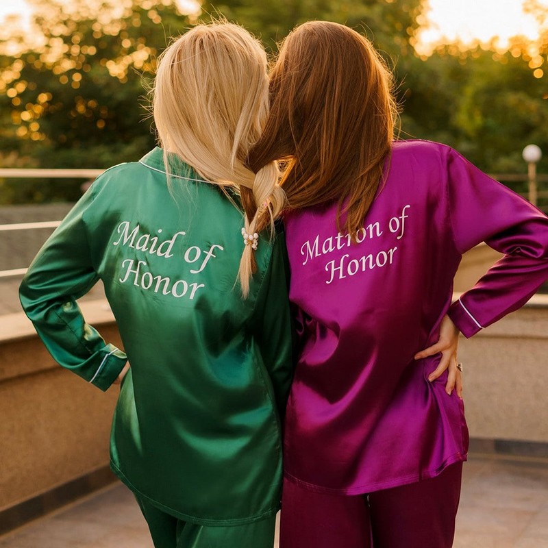 Personalized Wedding Bridesmaid Name Long Pajamas Bridal Party Pajamas Set for Women Bridal Party Gift