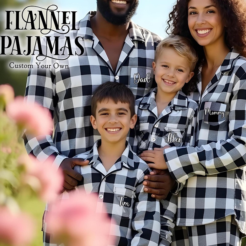 Personalized Flannel Pajamas Set Christmas Pajamas Family Matching Plaid Pajamas Christmas Gifts