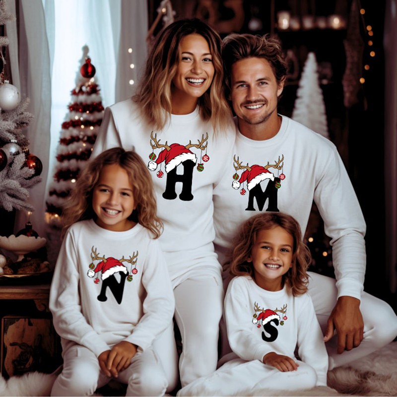 Personalized Matching Family Christmas Outfit Letter Sweatshirt Hoodie Christmas Gift