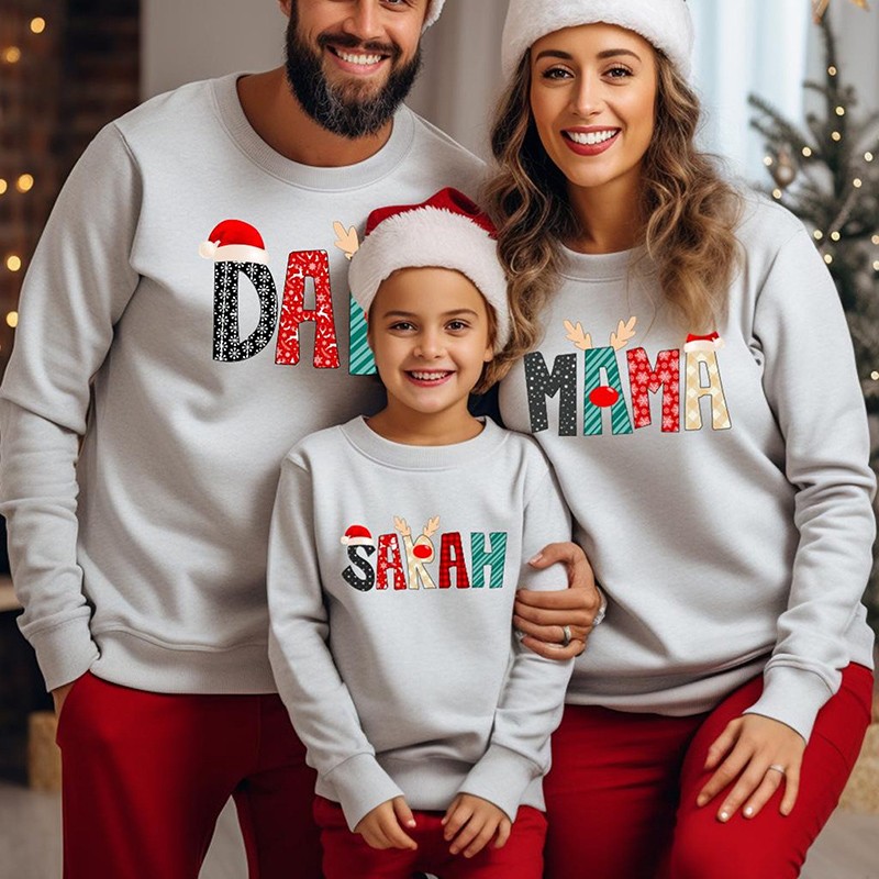 Custom Christmas Matching Family Sweatshirts Reindeer Hoodie Christmas Jumpers Gift