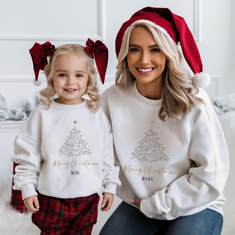 Custom Christmas Mom Dad Mini Baby Sweatshirt Hoodie Matching Family Christmas partner look Christmas Gift