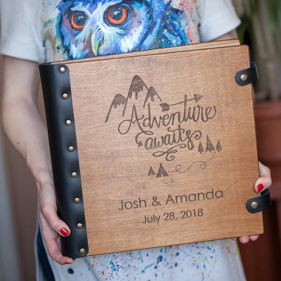 Personalized Wooden Our Adventure Book Engraved with Names and Date Valentine's Day Wedding Anniversary Gift for Couple