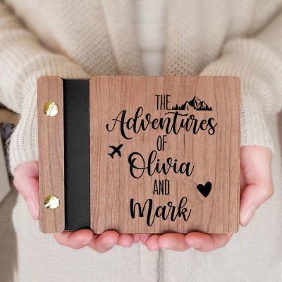 Personalized Wooden Travel Photo Album Valentine's Day Anniversary Gift