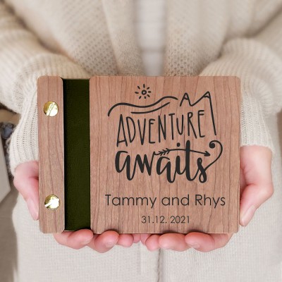 Personalized Wooden Adventure Book Photo Album Valentine's Day Anniversary Gift For Travel Lovers