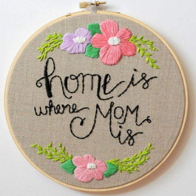 Personalized Home is where mom is Floral Embroidery Hoop Art Mother's Day Gift For Mom