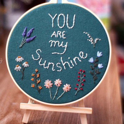 Personalized You Are My Sunshine Floral Embroidery Hoop Art Mother's Day Gift